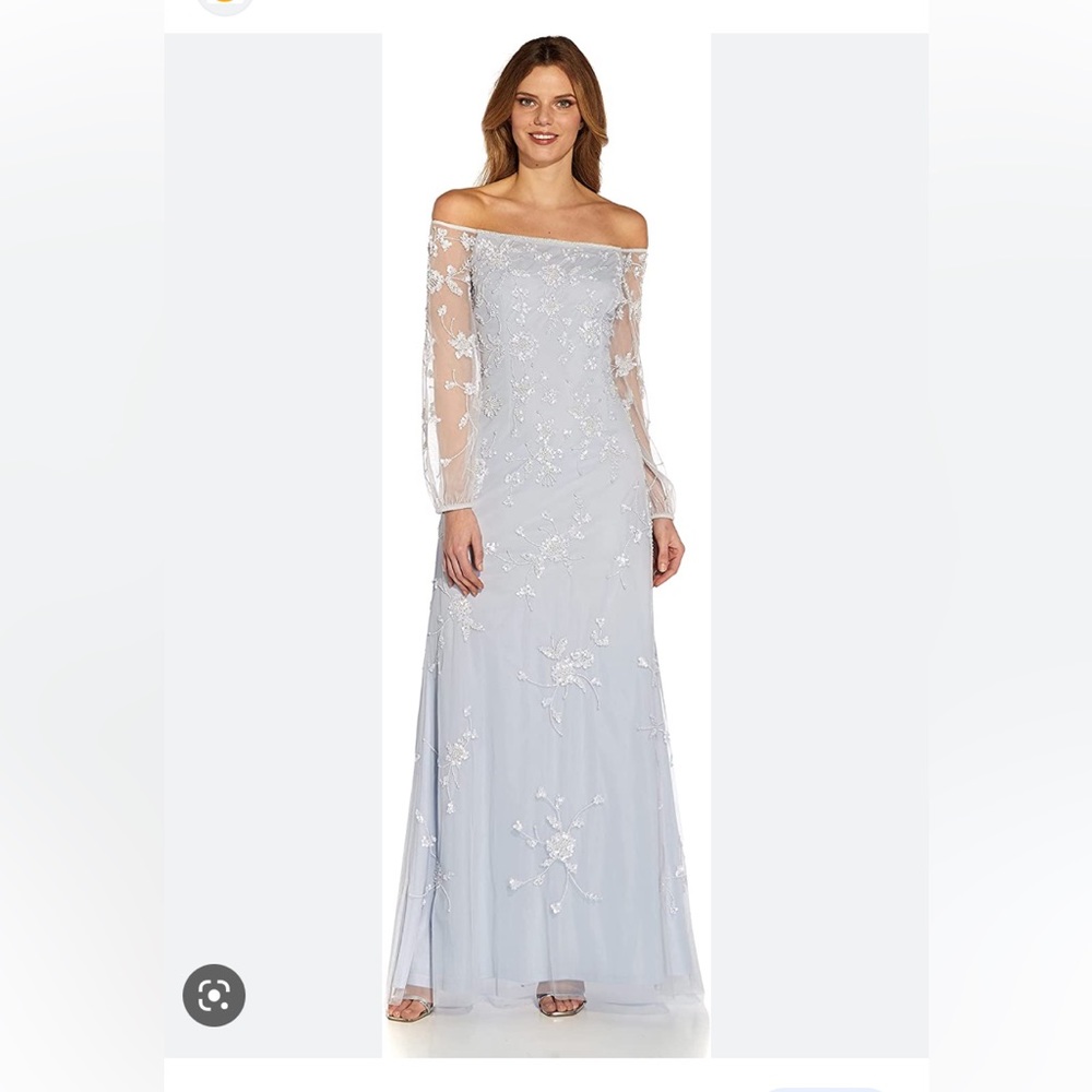 Adrianna Pappel   Beaded off the shoulder evening gown. Size 12.